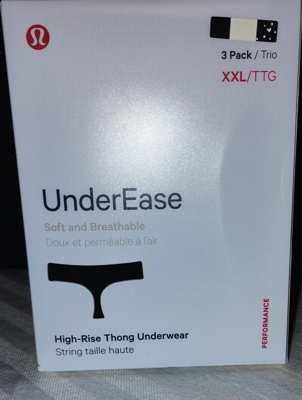 lululemon UnderEase High-Rise Thong 3 Pack XXL Black Ivory Heart NWT